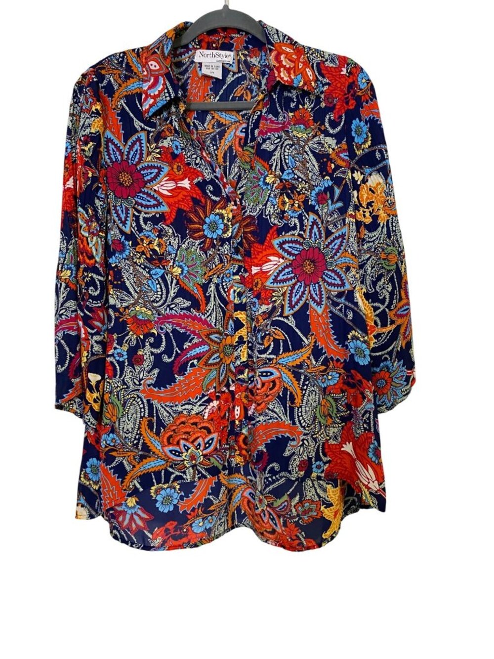 NorthStyle Women's M Multicolor Button-Front Shirt Floral Paisley Colorful Boho
